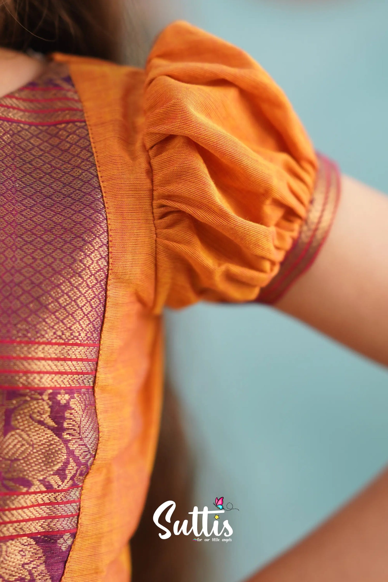 Padmaja - Orange And Purple Pavadai Sattai Kids-Suttis