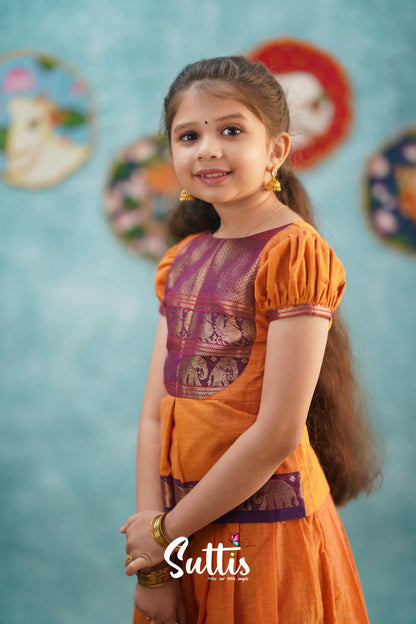 Padmaja - Orange And Purple Pavadai Sattai Kids-Suttis