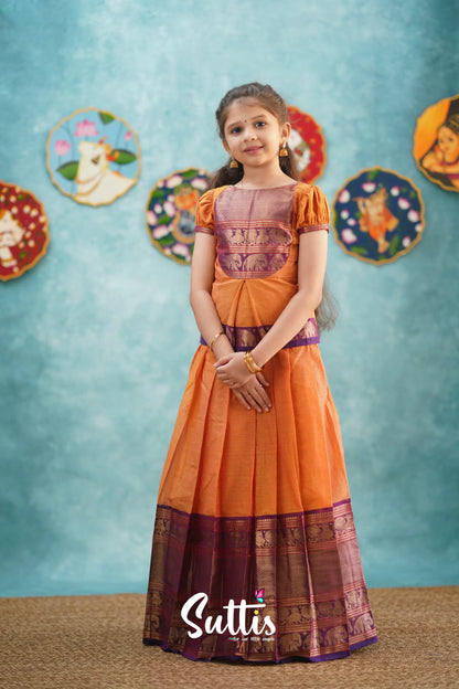 Padmaja - Orange And Purple Pavadai Sattai Kids-Suttis