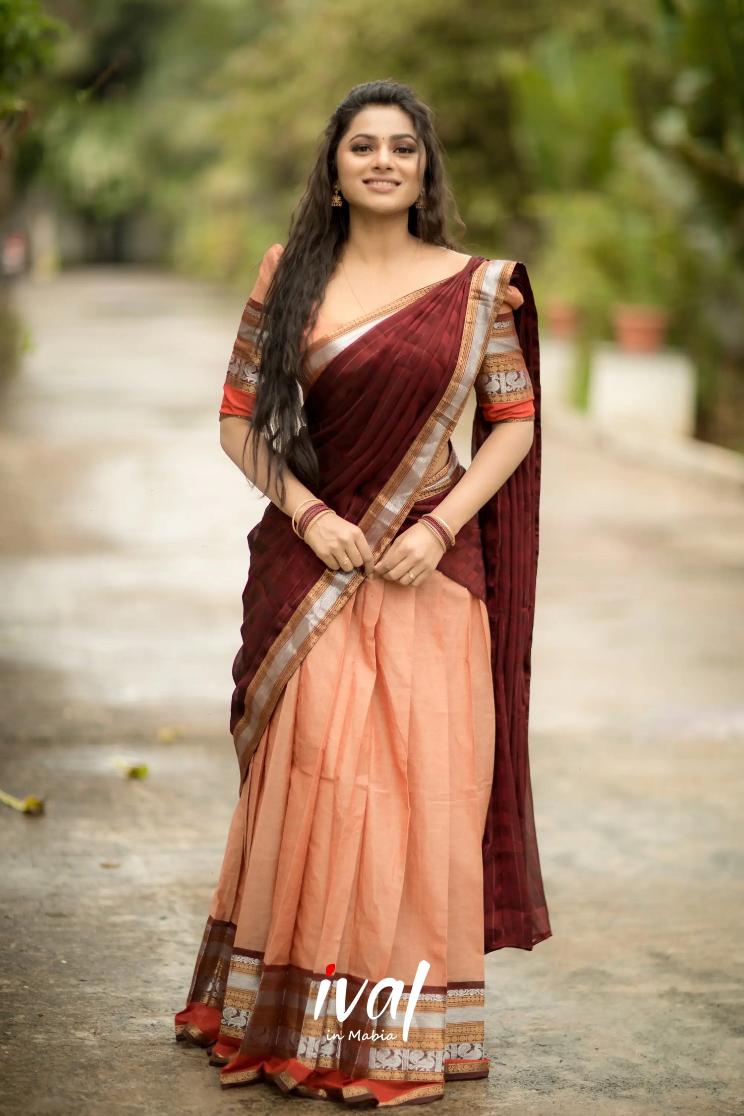 Padmaja - Pale Brown And Cotton Halfsaree Half Sarees