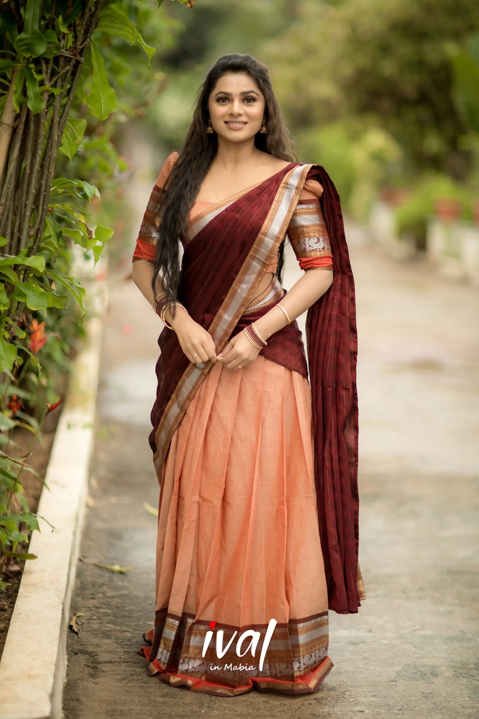 Padmaja - Pale Brown And Cotton Halfsaree Half Sarees