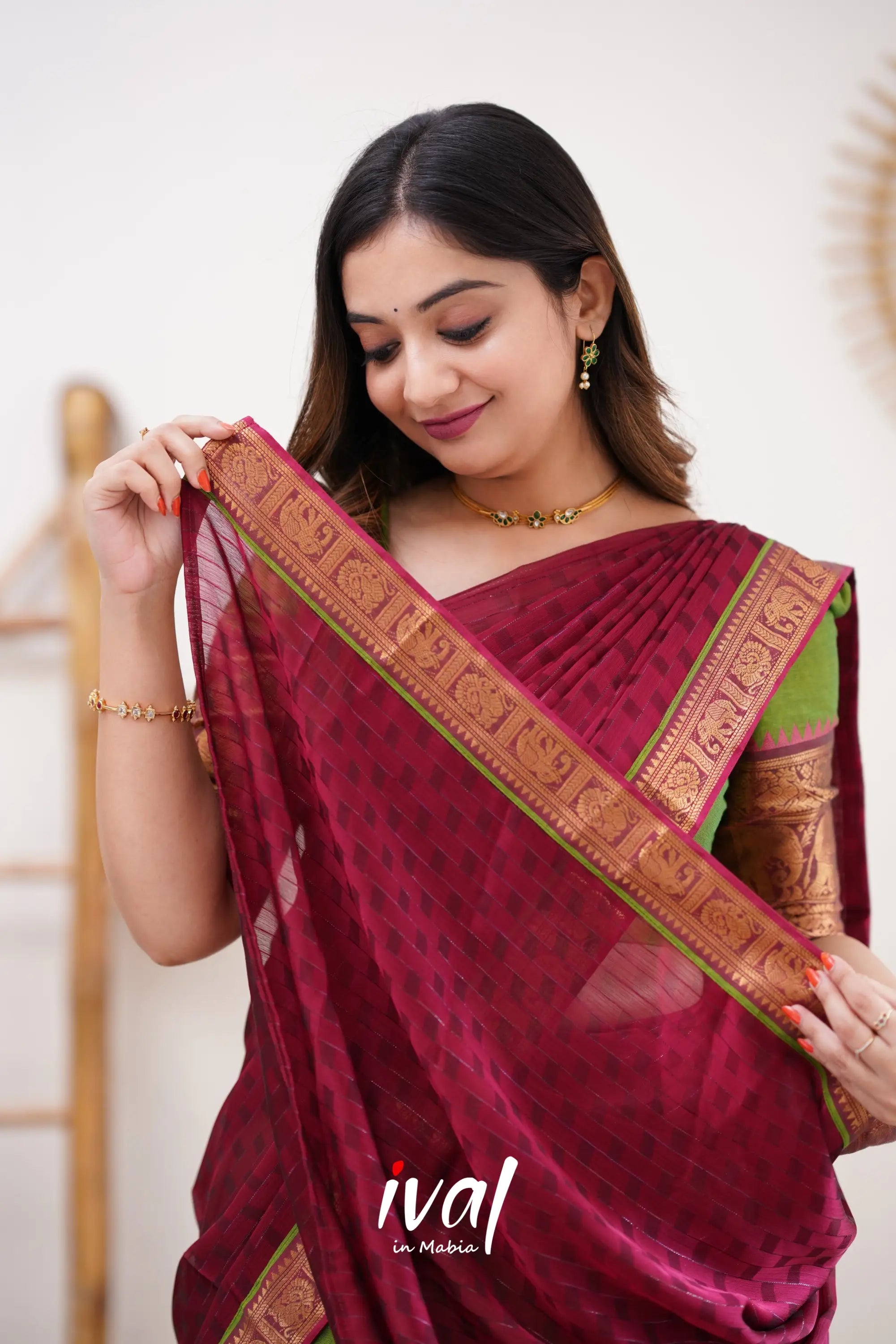 Padmaja - Parrot Green And Pink Cotton Halfsaree Half Sarees