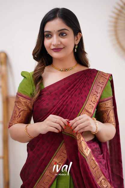 Padmaja - Parrot Green And Pink Cotton Halfsaree Half Sarees