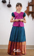 Padmaja - Peacock Blue Shade And Purple Tone Cotton Pavadai Sattai Kids-Suttis