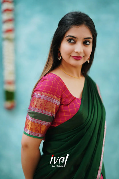 Padmaja - Pink And Dark Green Cotton Halfsaree Half Sarees