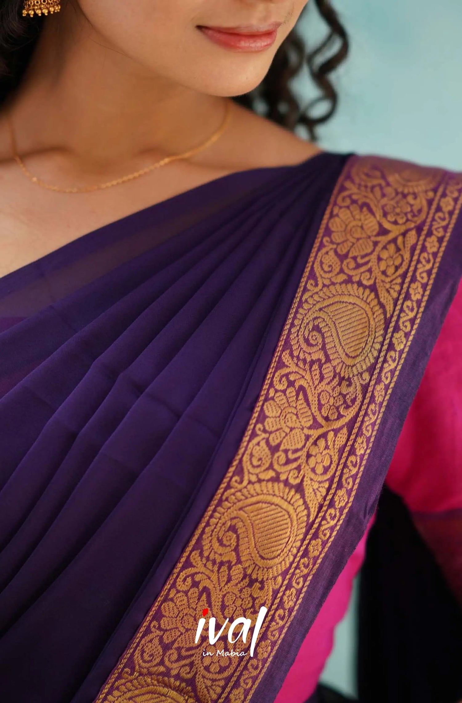 Padmaja - Pink And Dark Purple Cotton Halfsaree Half Sarees
