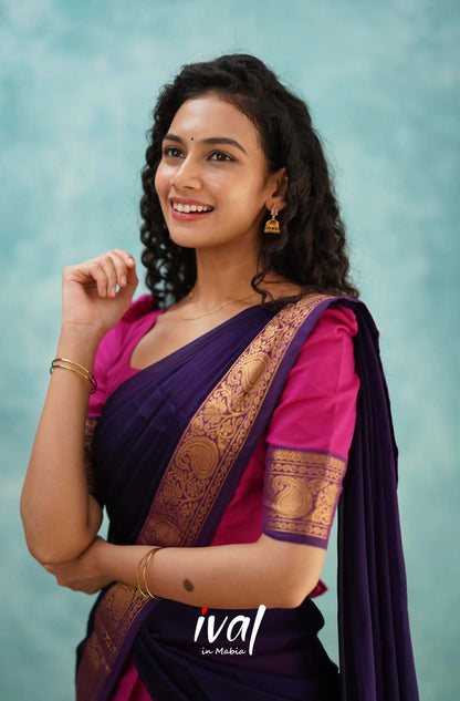 Padmaja - Pink And Dark Purple Cotton Halfsaree Half Sarees