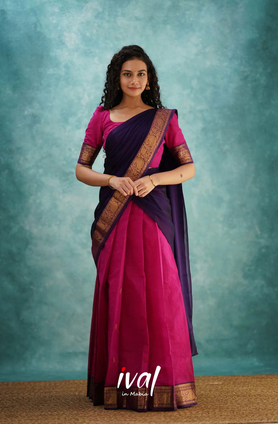 Padmaja - Pink And Dark Purple Cotton Halfsaree Half Sarees