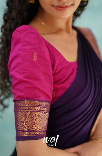 Padmaja - Pink And Dark Purple Cotton Halfsaree Half Sarees