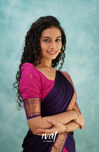 Padmaja - Pink And Dark Purple Cotton Halfsaree Half Sarees