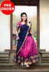 Padmaja - Pinkish Magenta And Navy Blue Cotton Halfsaree Half Sarees