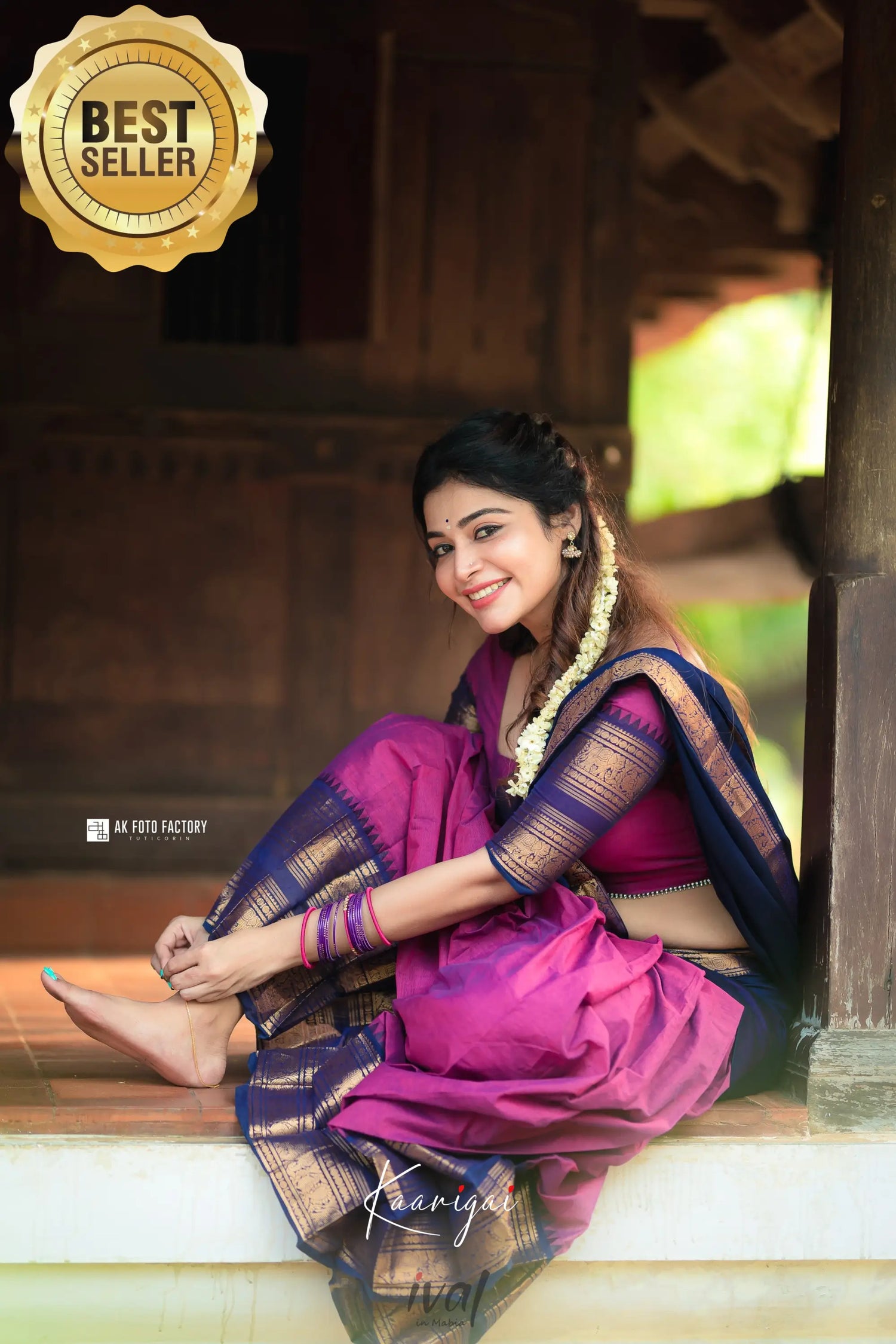 Padmaja - Pinkish Magenta And Navy Blue Cotton Halfsaree Half Sarees