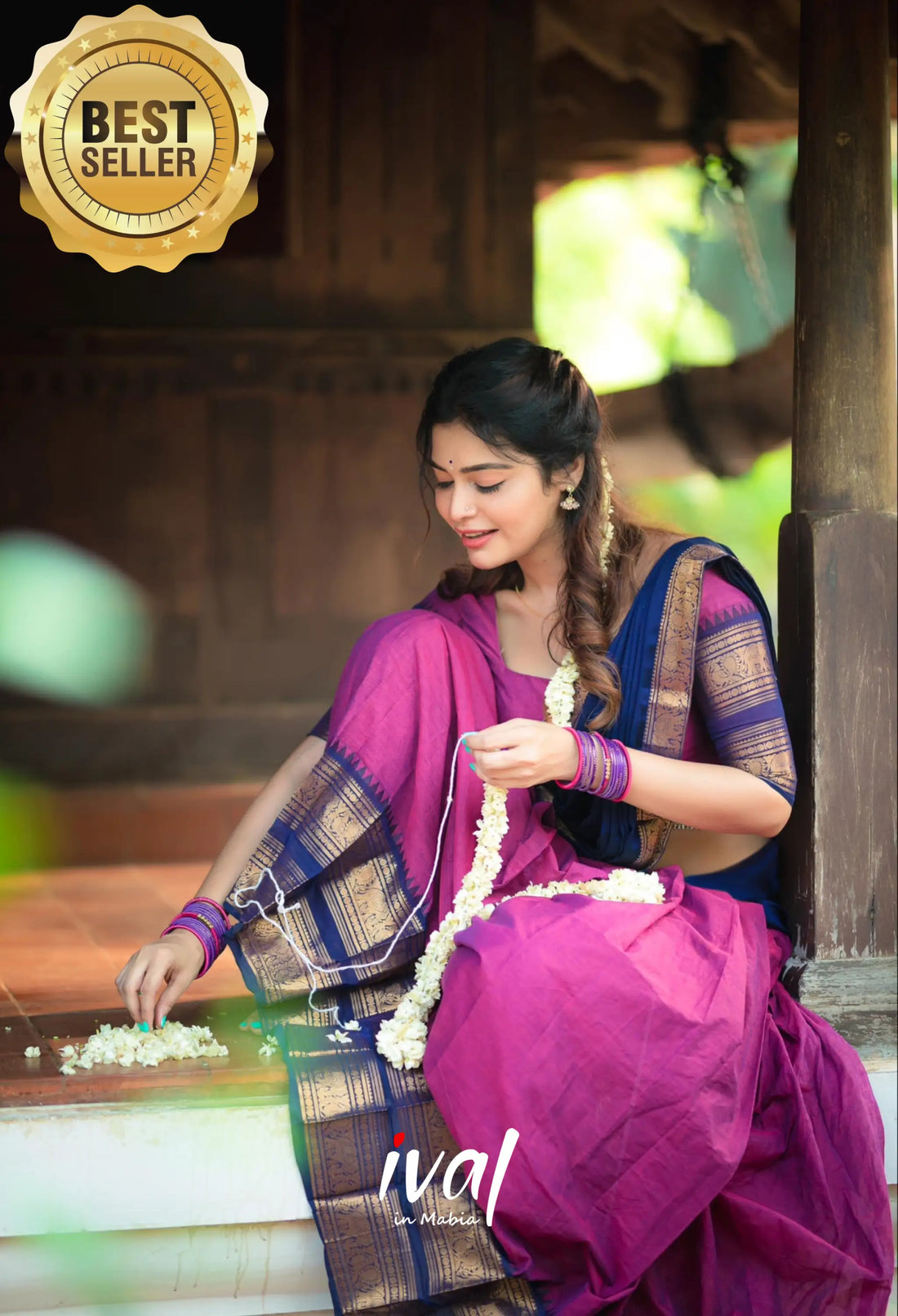 Padmaja - Pinkish Magenta And Navy Blue Cotton Halfsaree Half Sarees