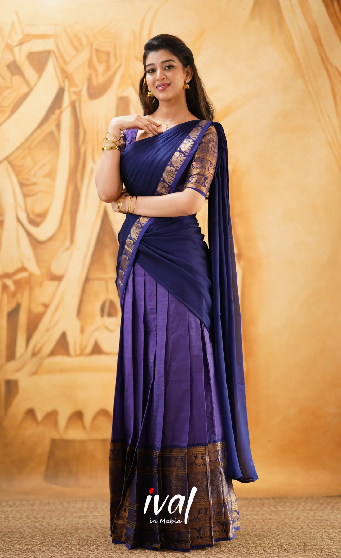 Padmaja -Purple And Dark Blue Cotton Halfsaree Half Sarees