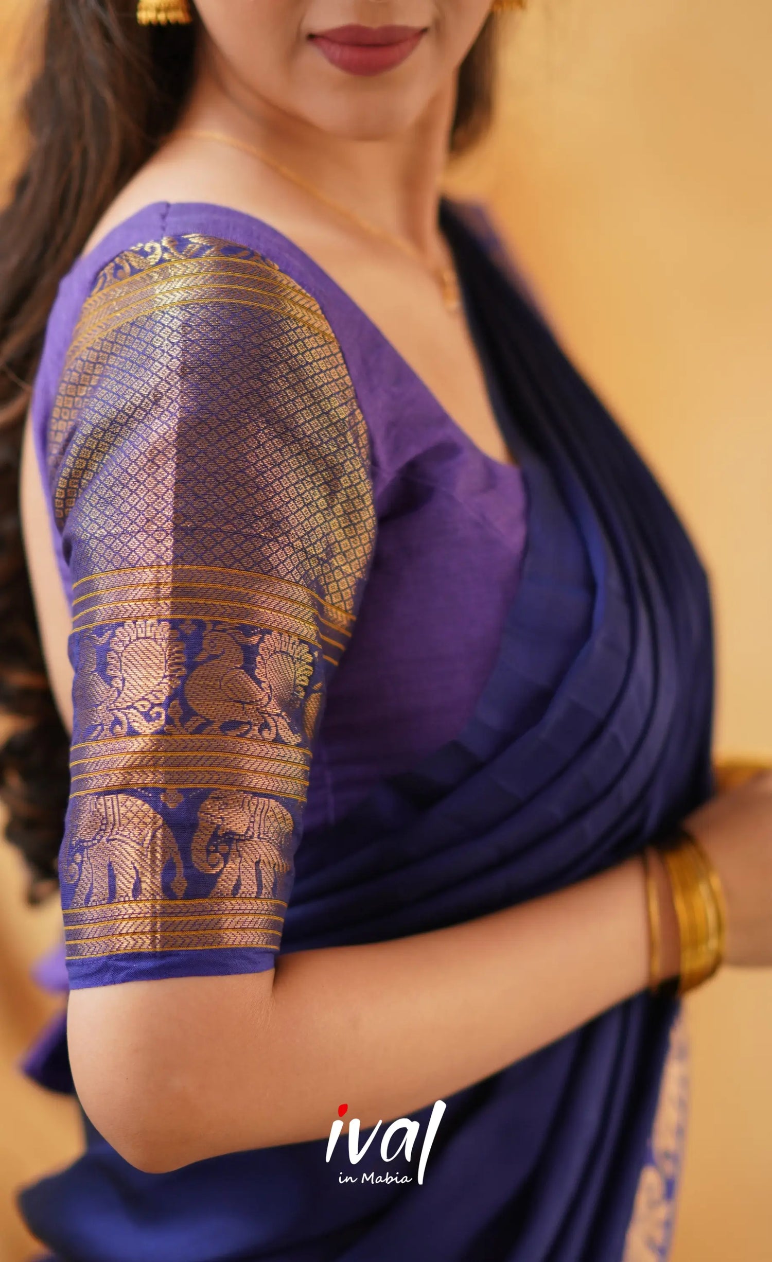 Padmaja -Purple And Dark Blue Cotton Halfsaree Half Sarees