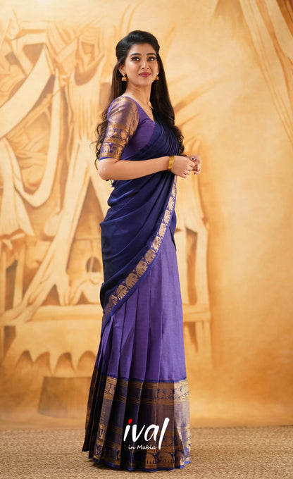 Padmaja -Purple And Dark Blue Cotton Halfsaree Half Sarees