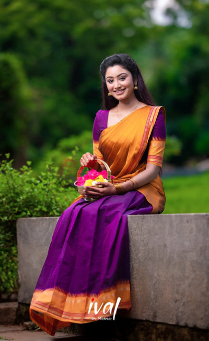 Padmaja - Purple And Dark Mustard Cotton Halfsaree Half Sarees