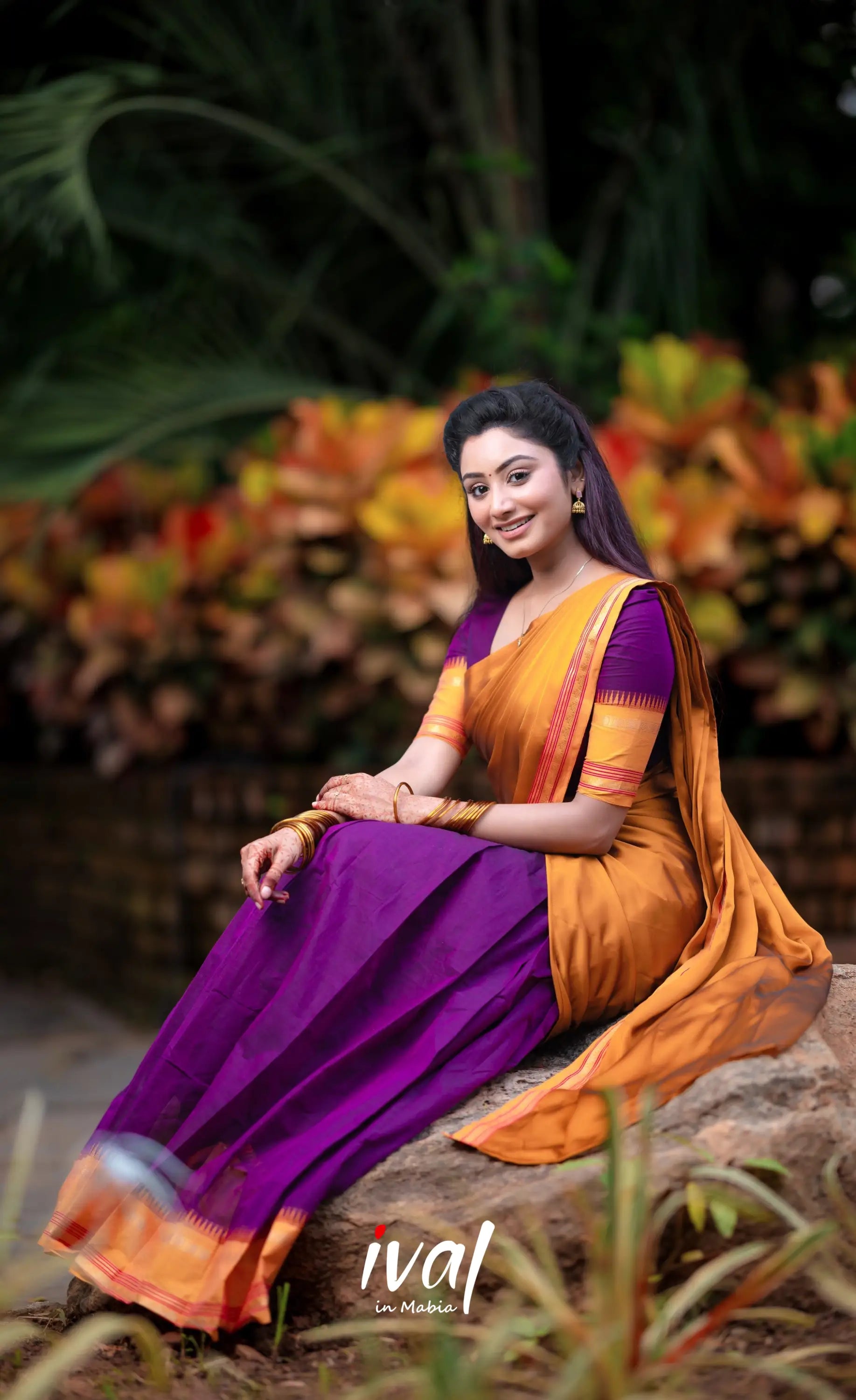 Padmaja - Purple And Dark Mustard Cotton Halfsaree Half Sarees