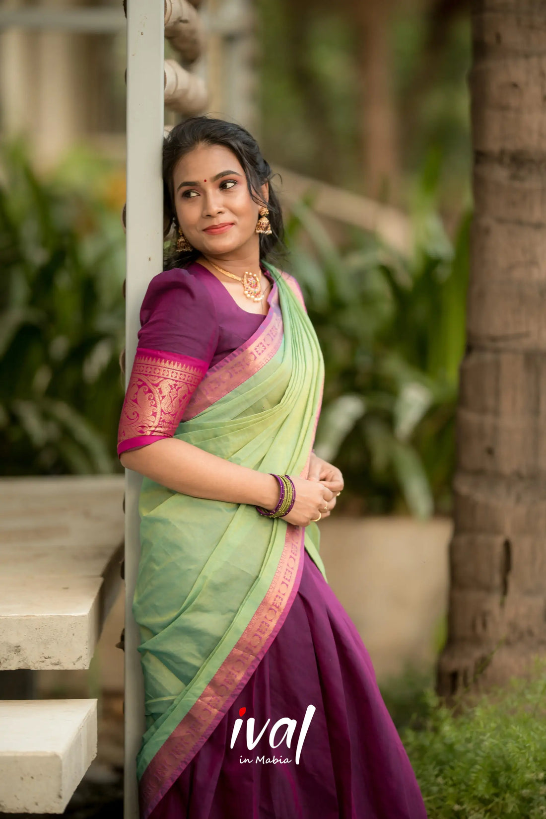 Padmaja - Purple And Light Green Cotton Halfsaree Half Sarees