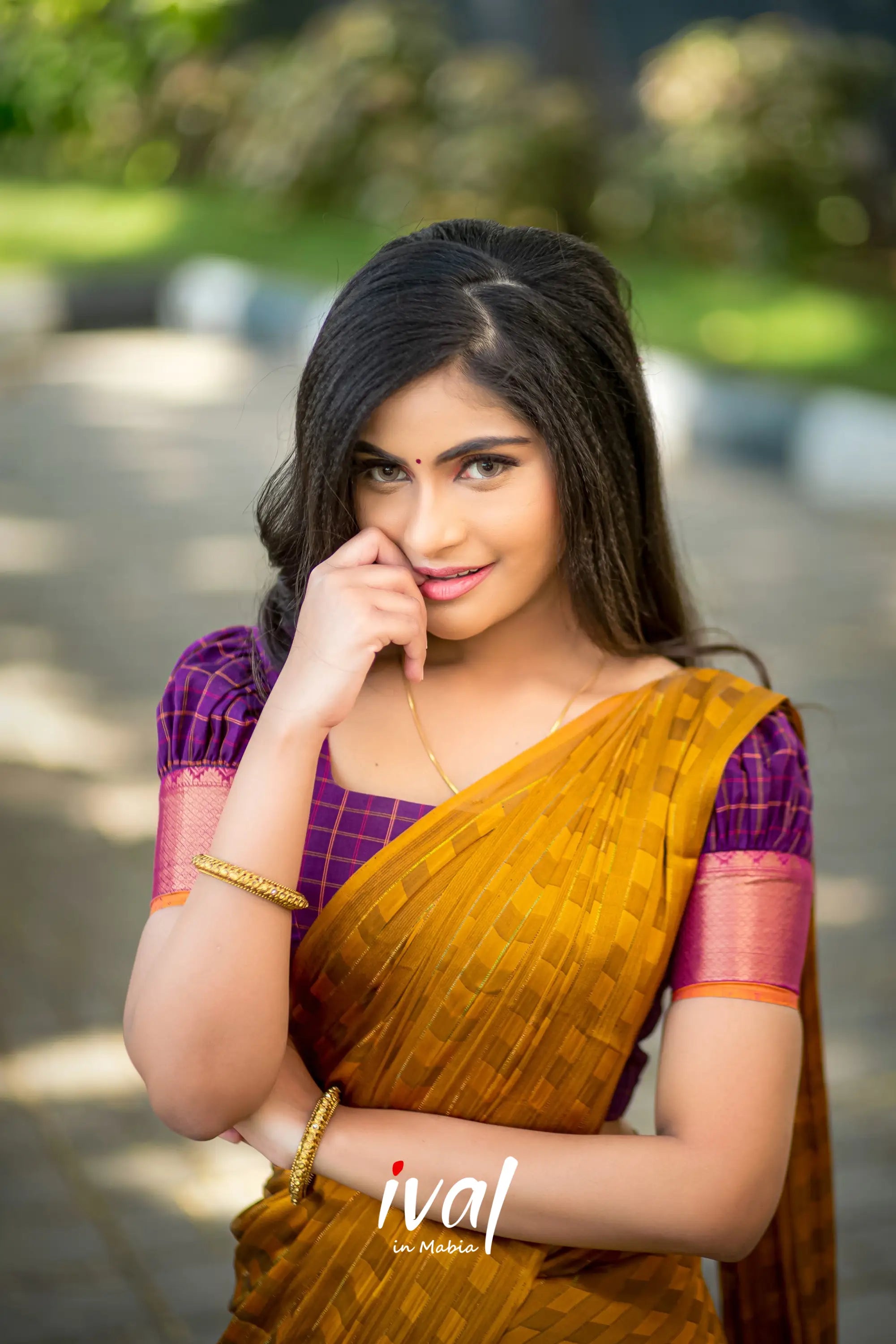 Padmaja - Purple And Mustard Yellow Cotton Halfsaree Half Sarees