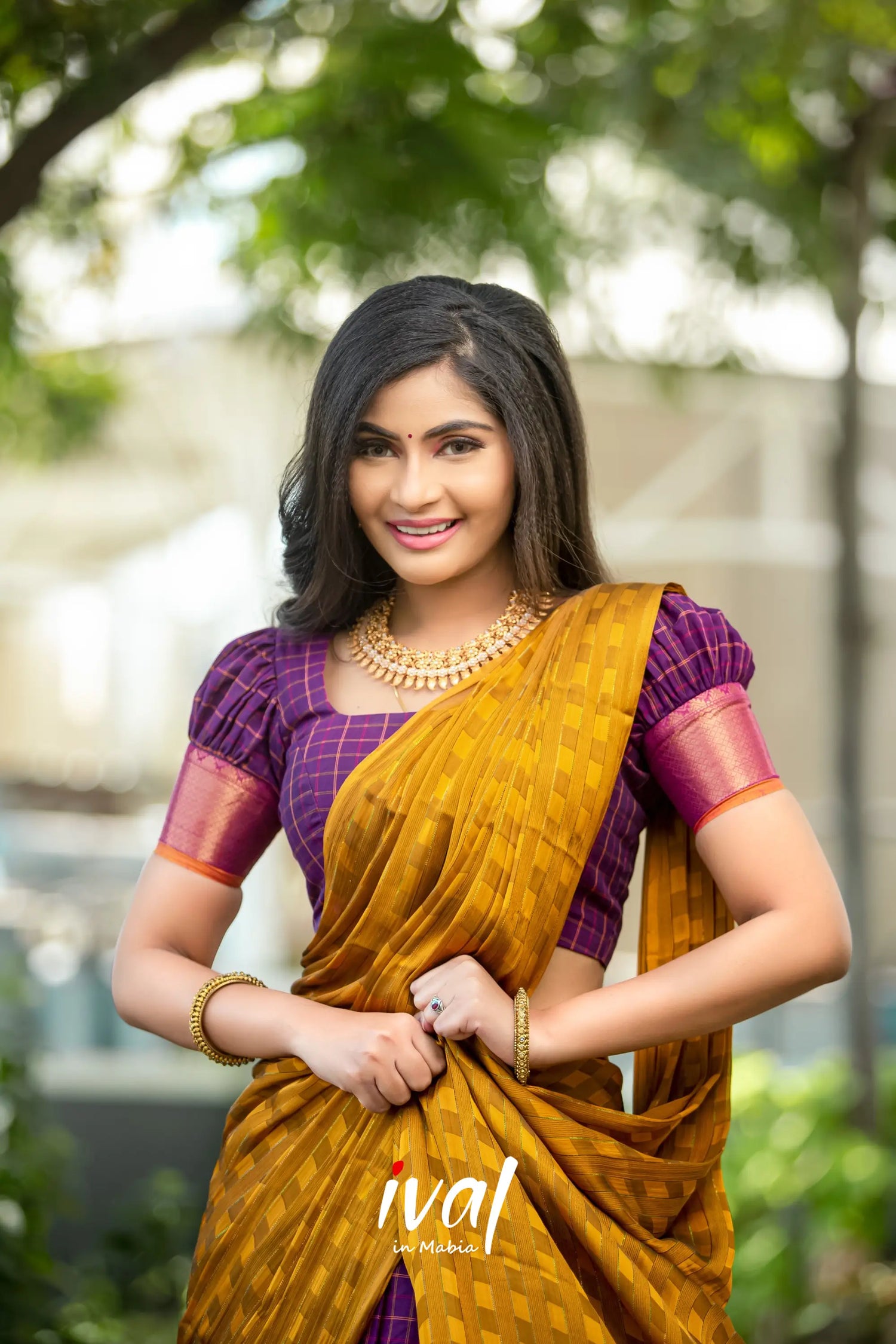 Padmaja - Purple And Mustard Yellow Cotton Halfsaree Half Sarees