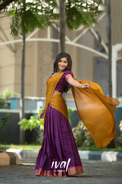 Padmaja - Purple And Mustard Yellow Cotton Halfsaree Half Sarees