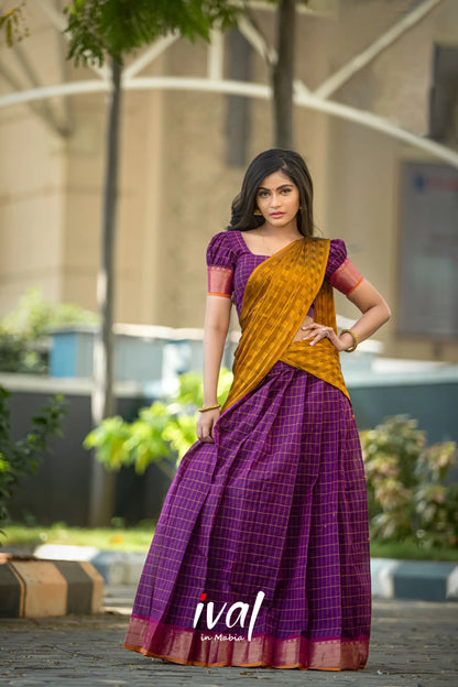 Padmaja - Purple And Mustard Yellow Cotton Halfsaree Half Sarees