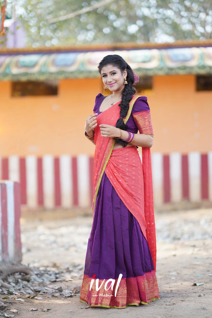 Padmaja - Purple And Peach Orange Cotton Halfsaree Half Sarees