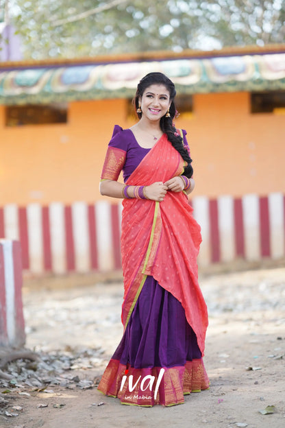 Padmaja - Purple And Peach Orange Cotton Halfsaree Half Sarees