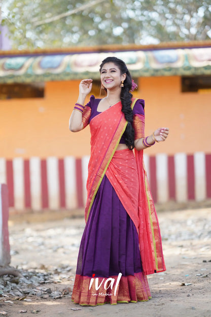 Padmaja - Purple And Peach Orange Cotton Halfsaree Half Sarees