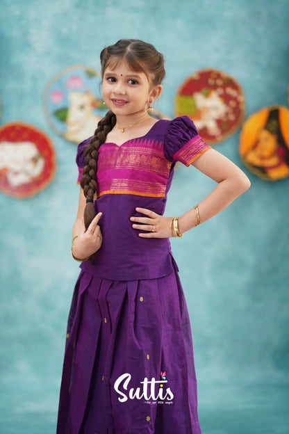 Padmaja - Purple And Pink Cotton Pavadai Top Kids-Suttis