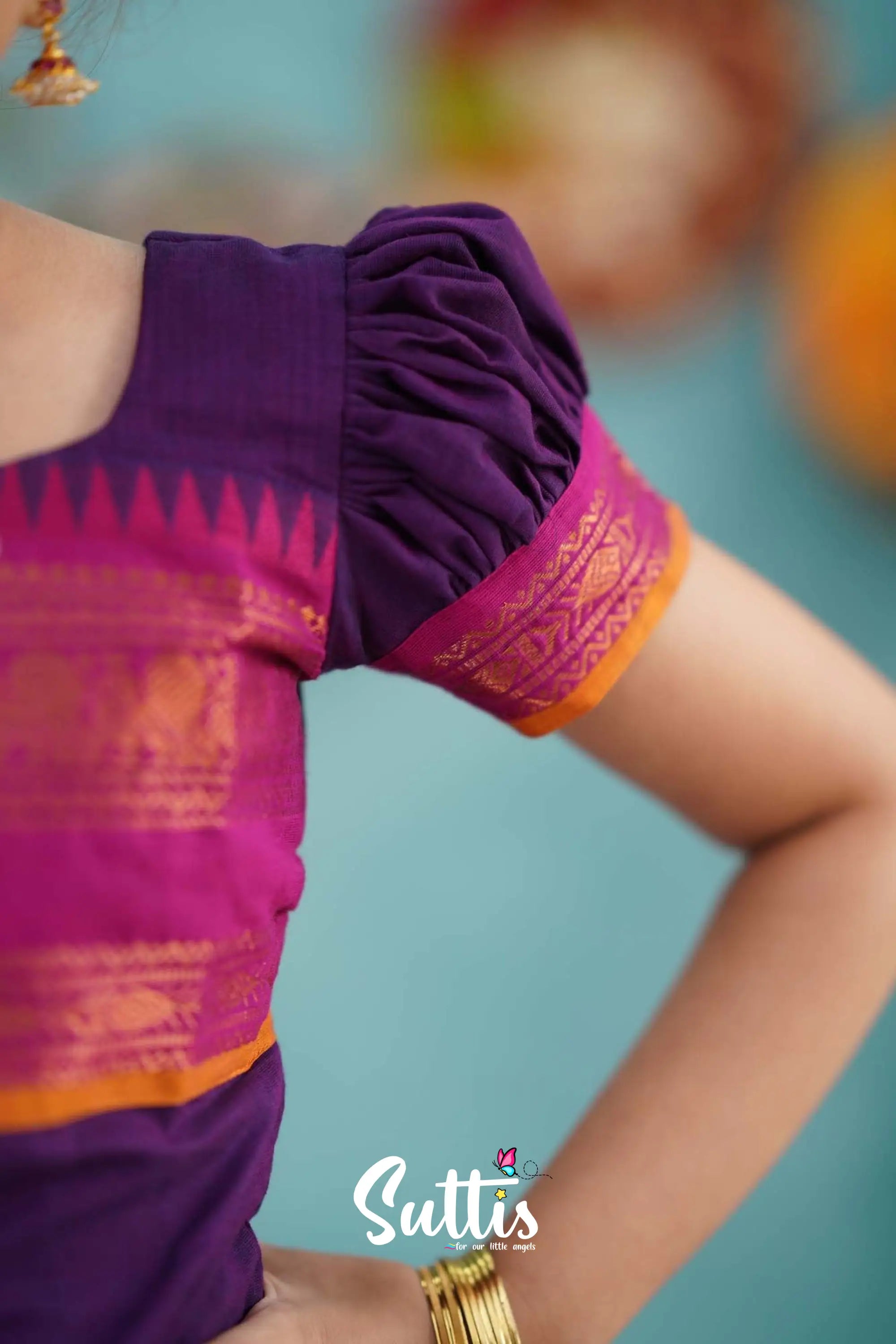 Padmaja - Purple And Pink Cotton Pavadai Top Kids-Suttis