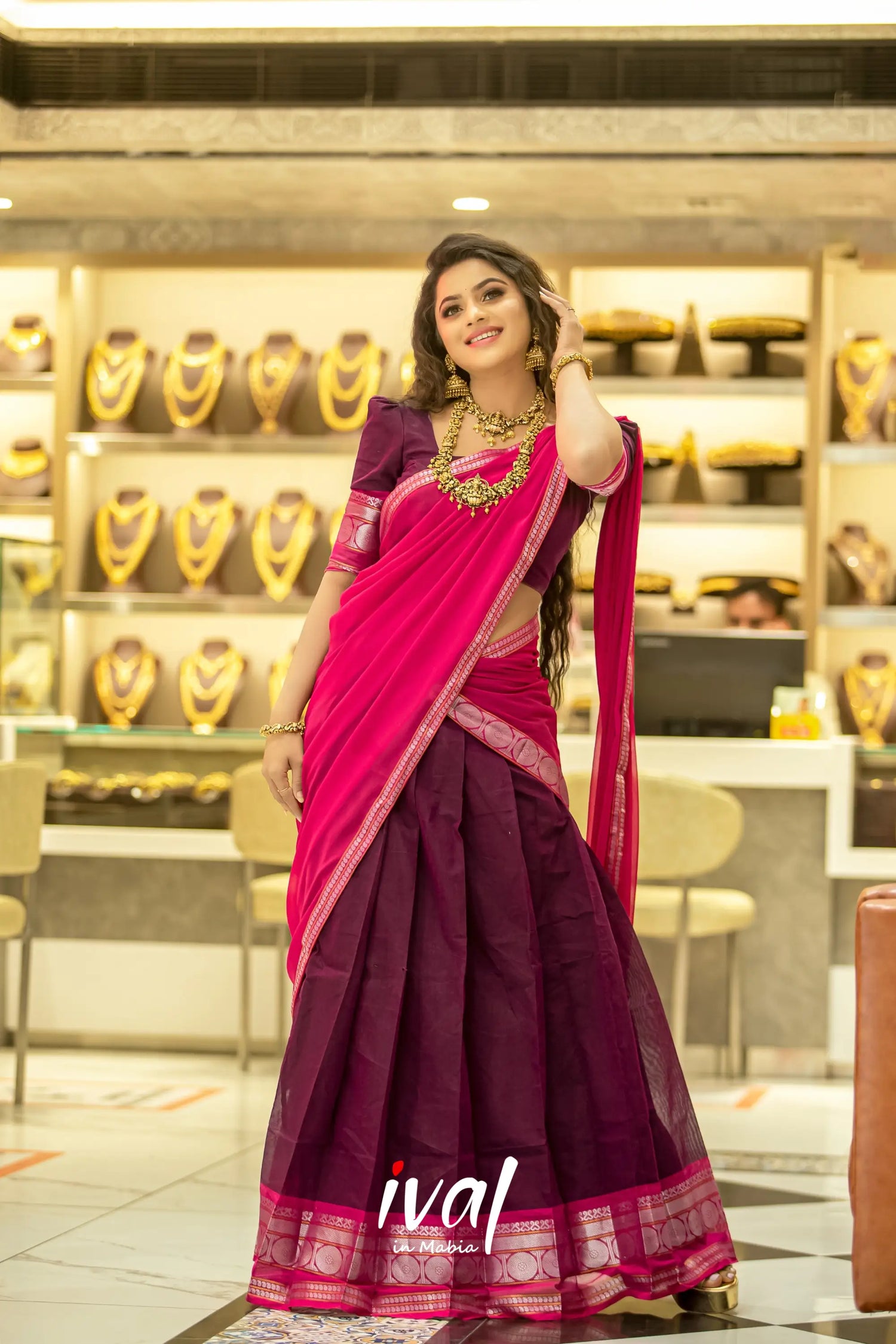 Padmaja - Purple And Pink Handloom Cotton Halfsaree Half Sarees
