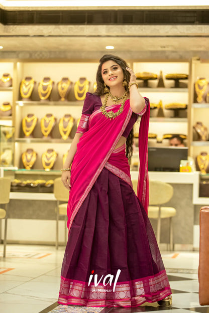 Padmaja - Purple And Pink Handloom Cotton Halfsaree Half Sarees
