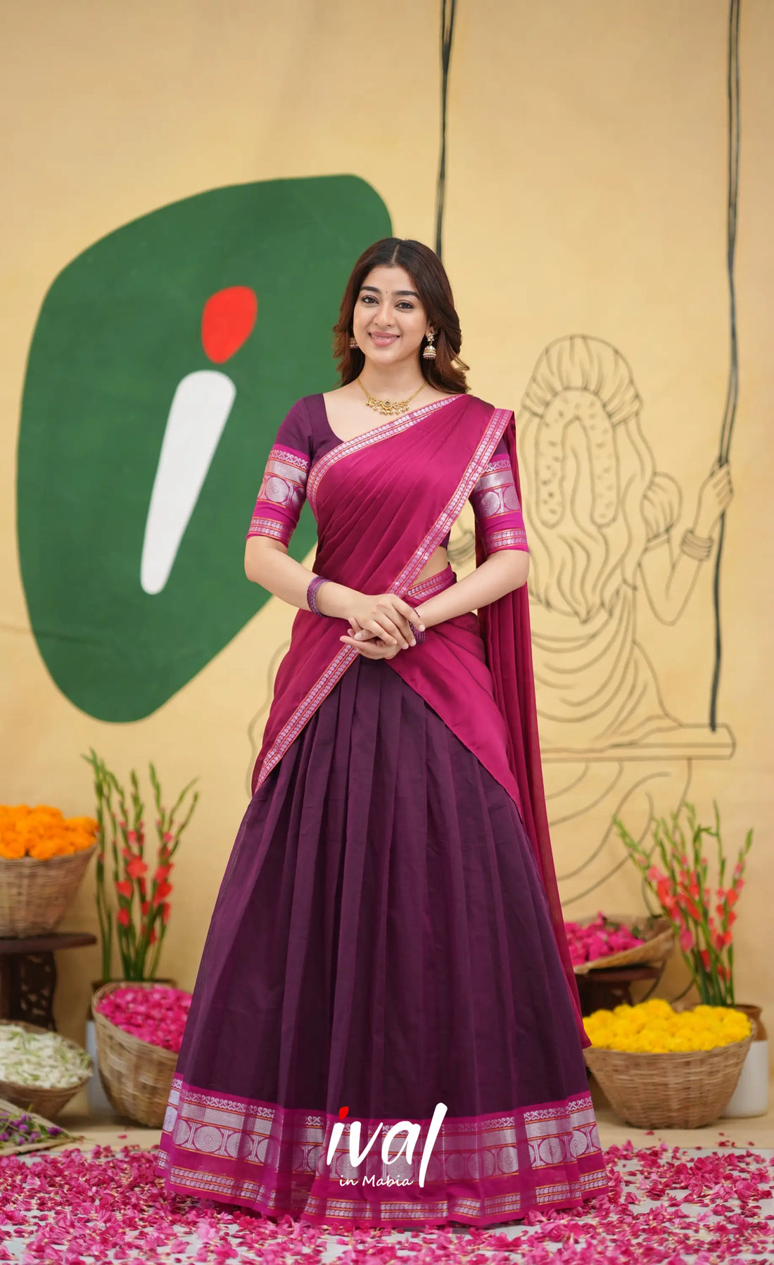 Padmaja - Purple and Pink Handloom Cotton Halfsaree - Half Sarees