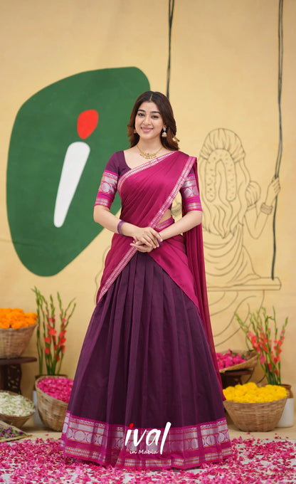 Padmaja - Purple and Pink Handloom Cotton Halfsaree - Half Sarees