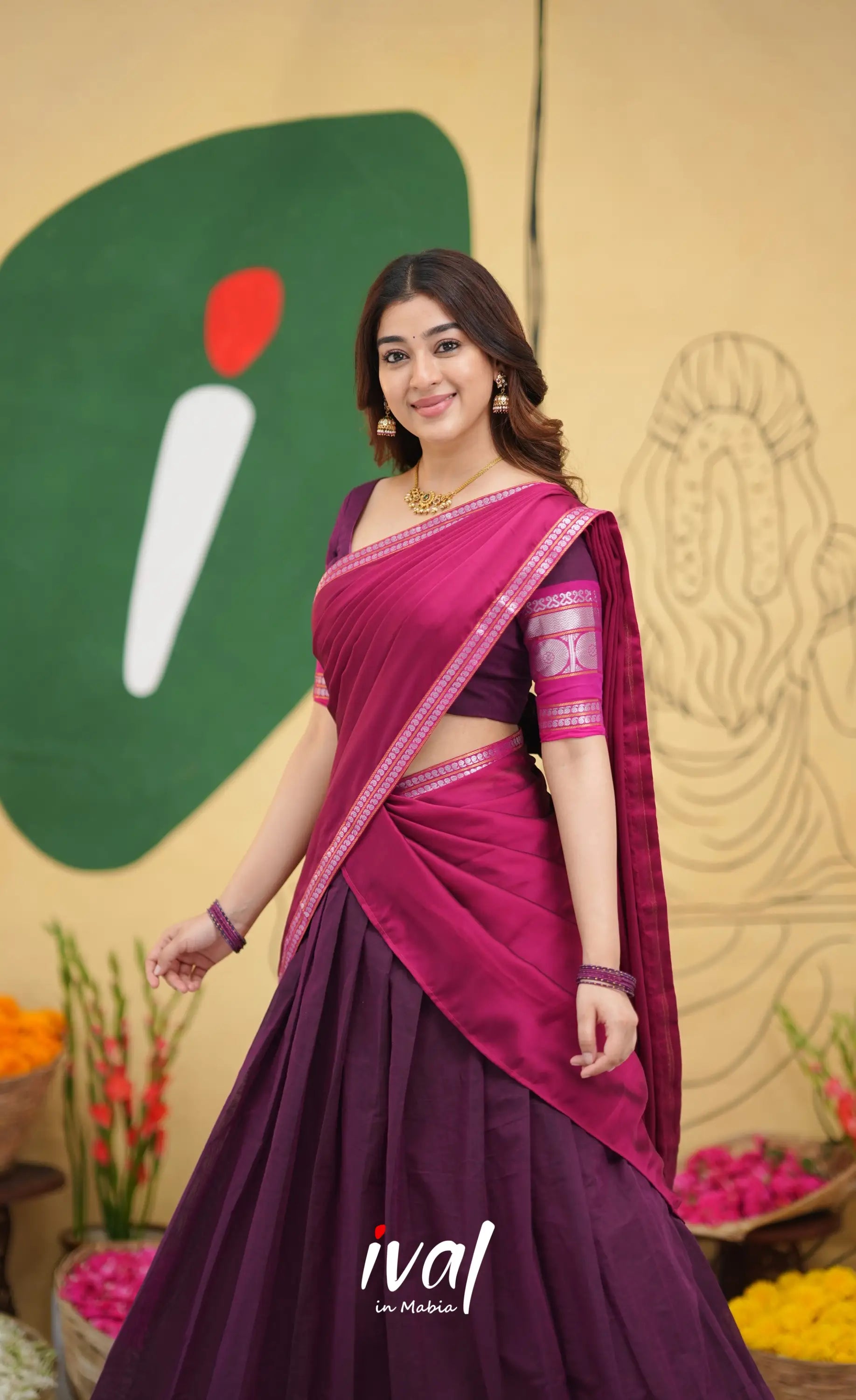 Padmaja - Purple and Pink Handloom Cotton Halfsaree - Half Sarees