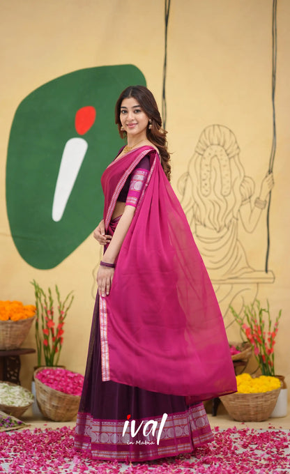 Padmaja - Purple and Pink Handloom Cotton Halfsaree - Half Sarees