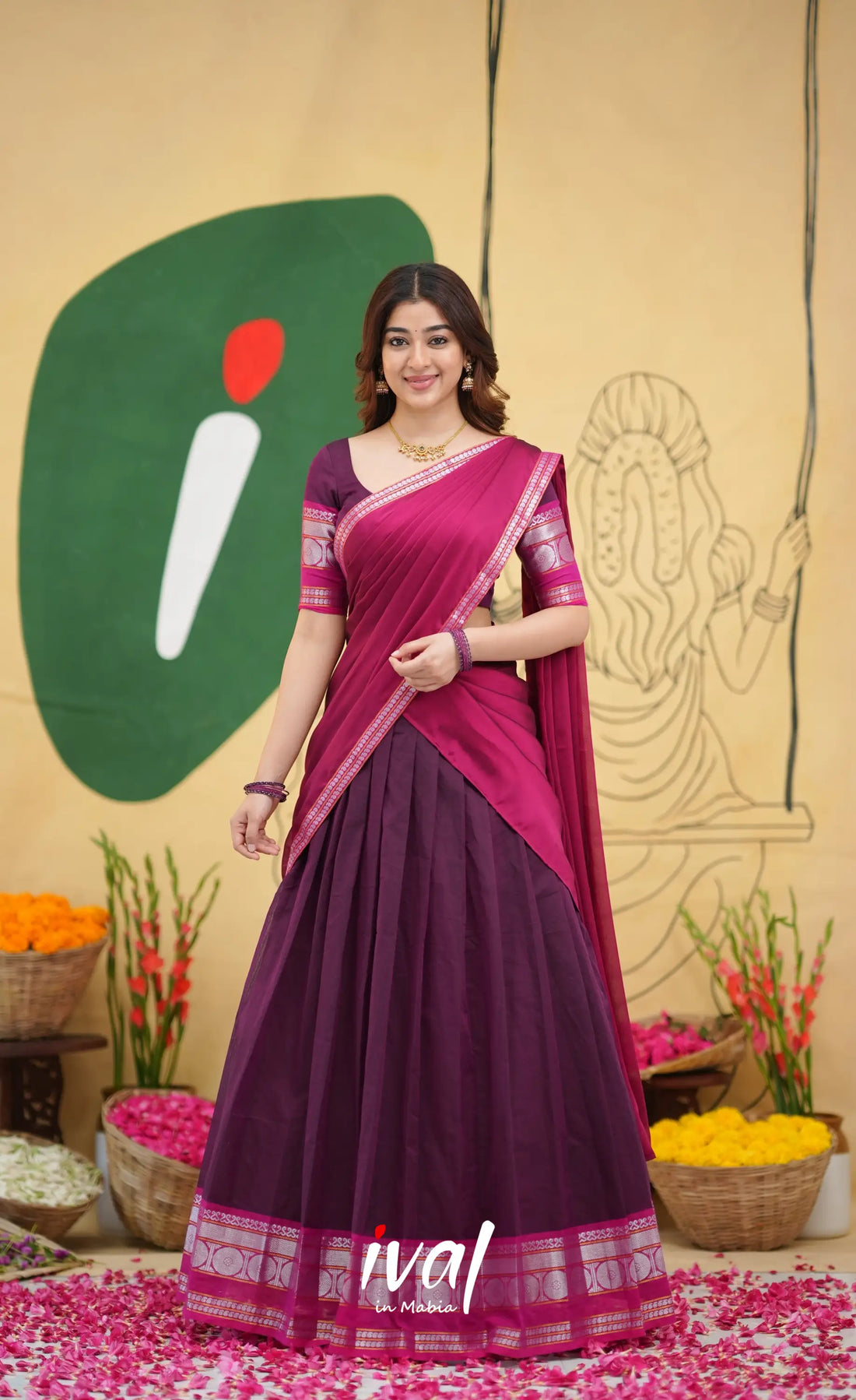 Padmaja - Purple and Pink Handloom Cotton Halfsaree - Half Sarees