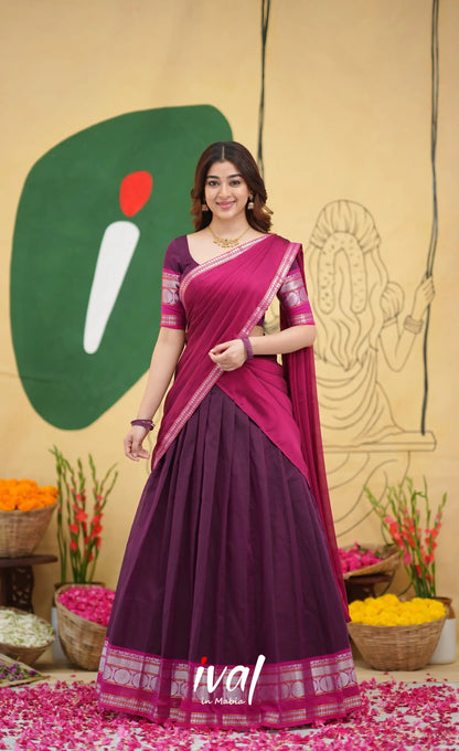 Padmaja - Purple and Pink Handloom Cotton Halfsaree - Half Sarees