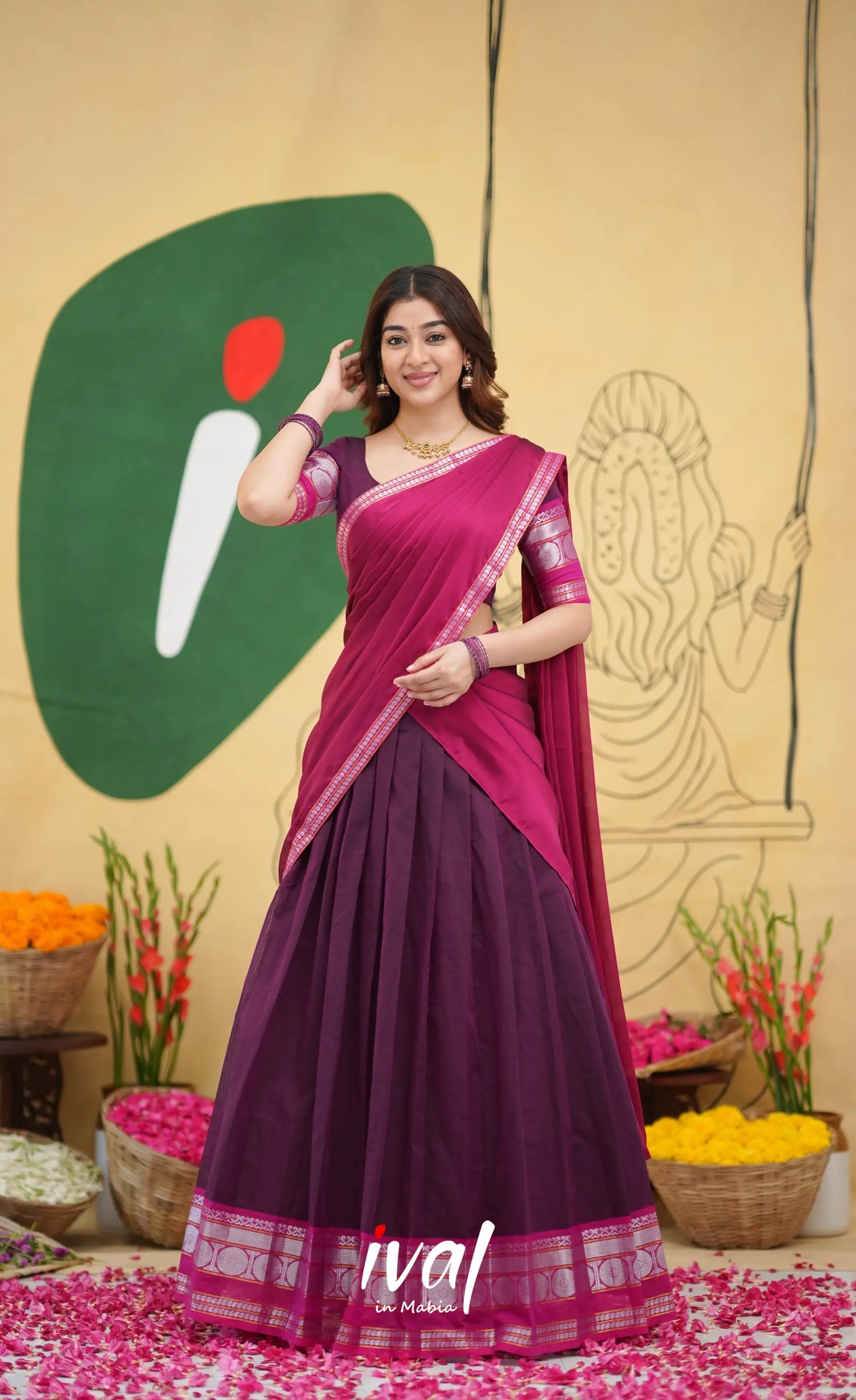 Padmaja - Purple and Pink Handloom Cotton Halfsaree - Half Sarees