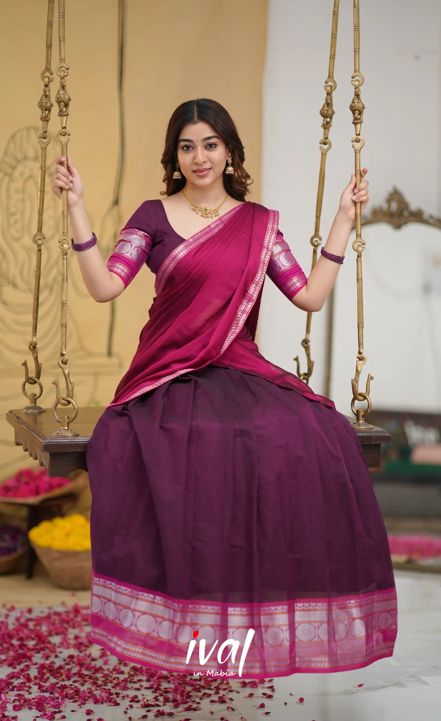 Padmaja - Purple and Pink Handloom Cotton Halfsaree - Half Sarees