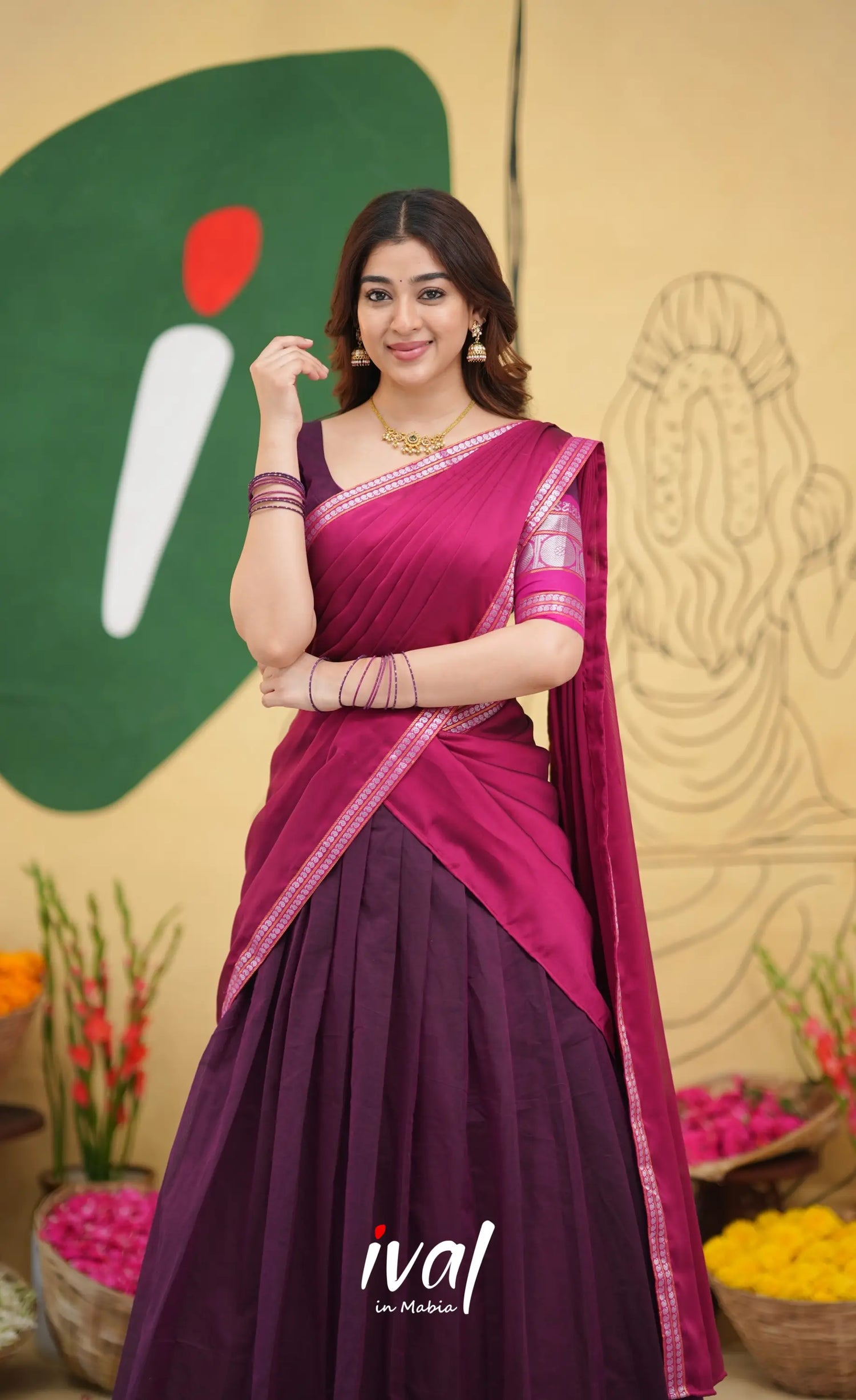 Padmaja - Purple and Pink Handloom Cotton Halfsaree - Half Sarees