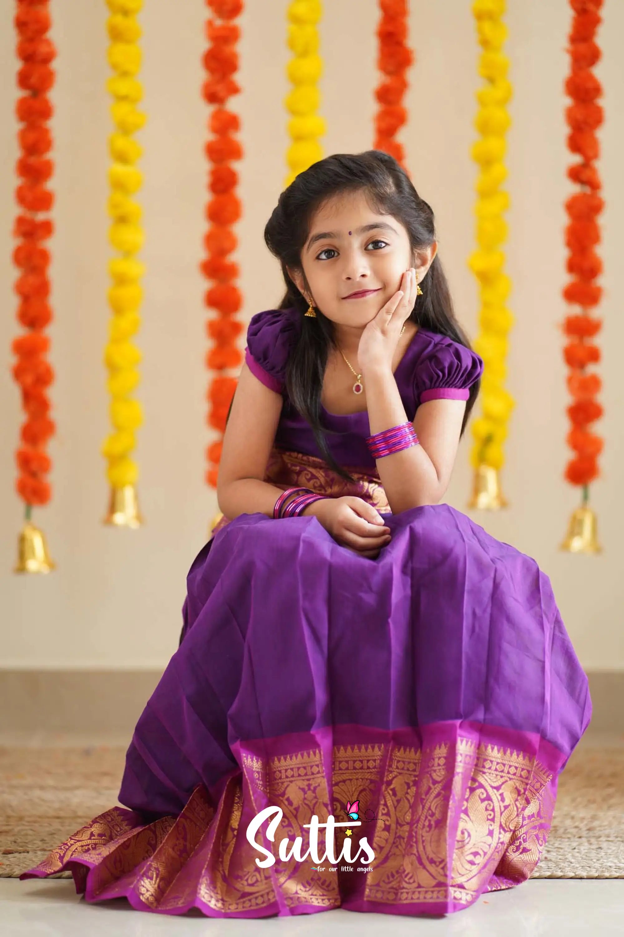 Padmaja - Purple And Pink Pavadai Sattai Kids-Suttis