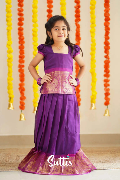 Padmaja - Purple And Pink Pavadai Sattai Kids-Suttis