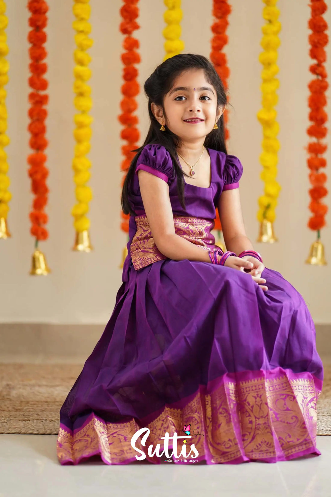 Padmaja - Purple And Pink Pavadai Sattai Kids-Suttis