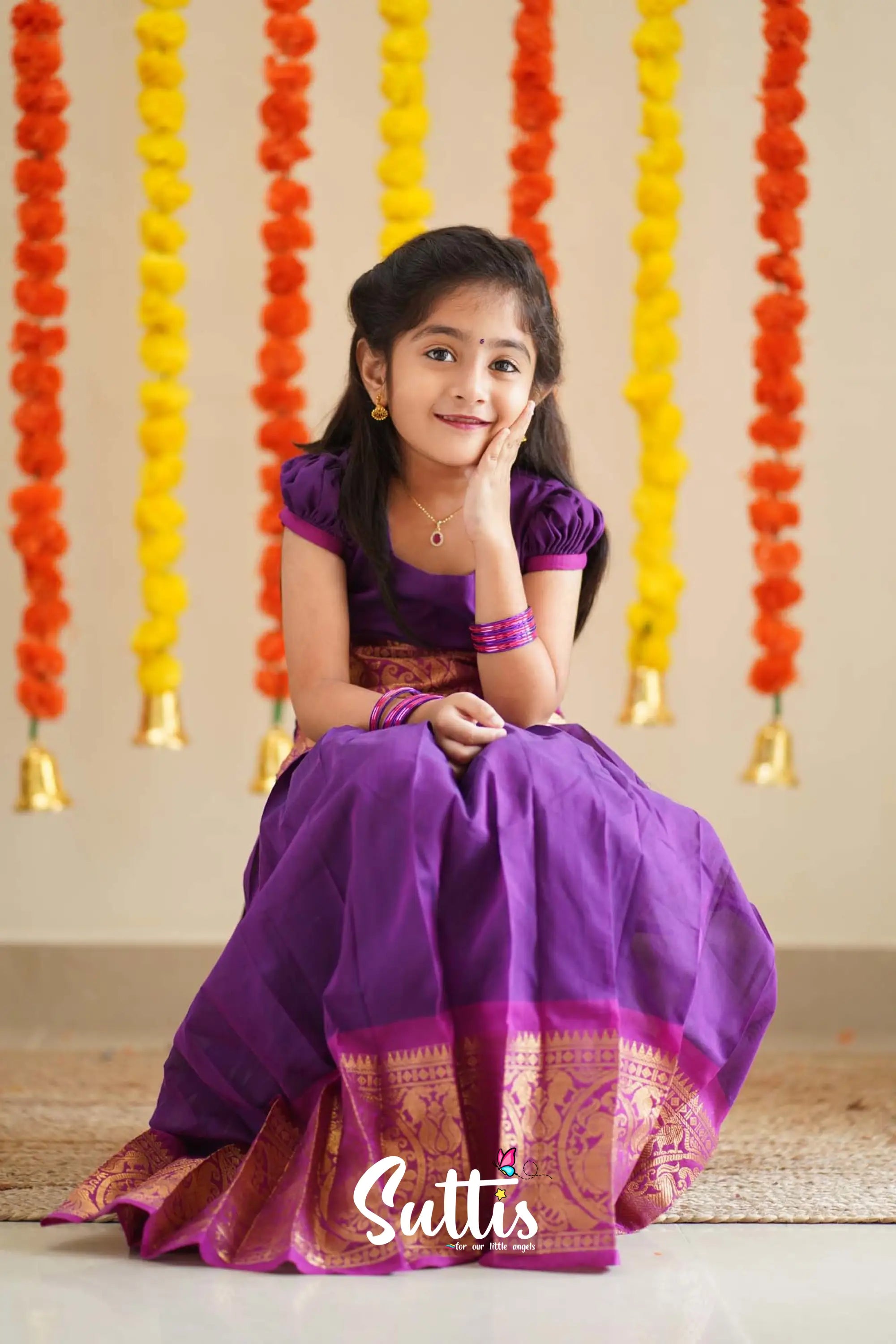 Padmaja - Purple And Pink Pavadai Sattai Kids-Suttis