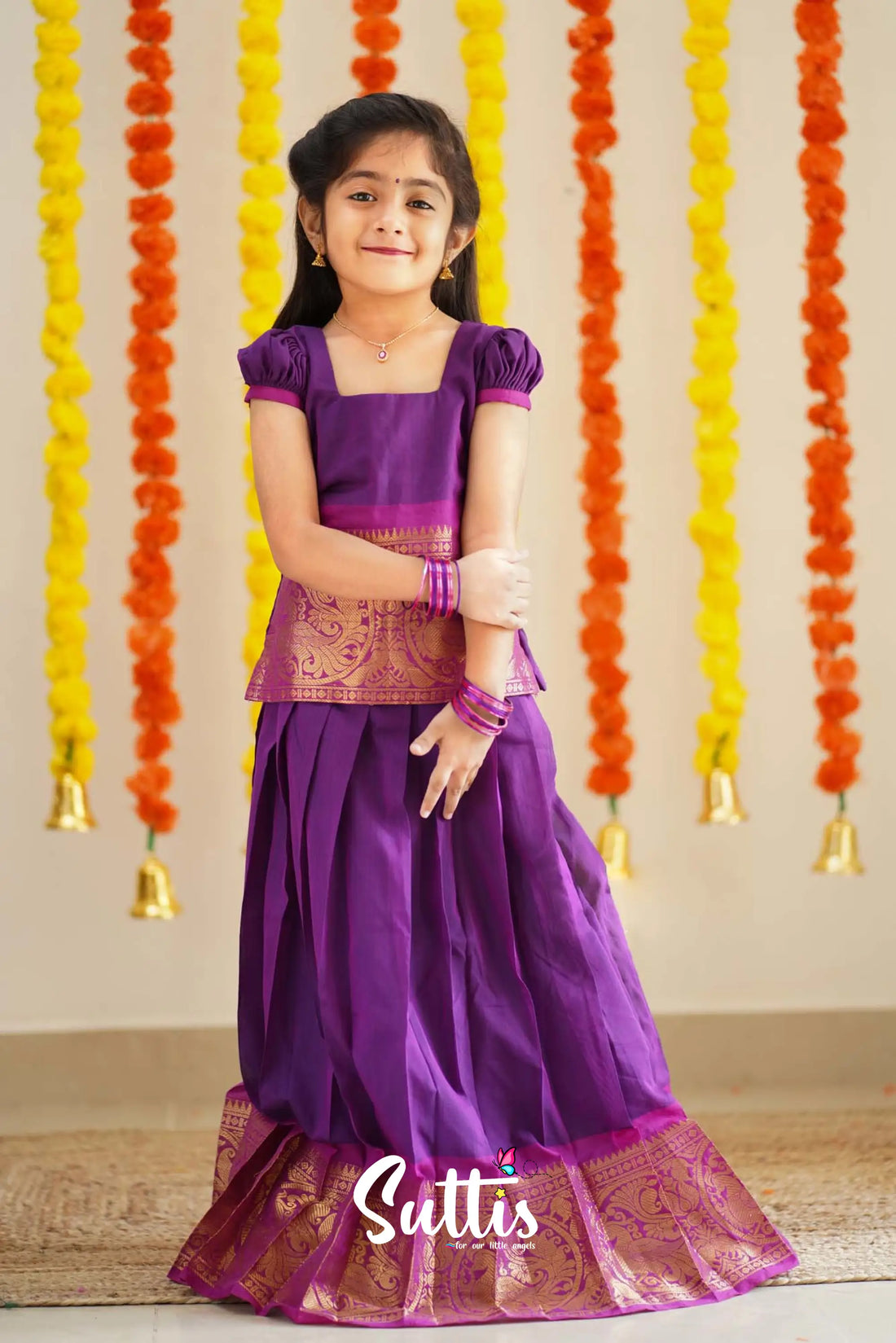 Padmaja - Purple And Pink Pavadai Sattai Kids-Suttis