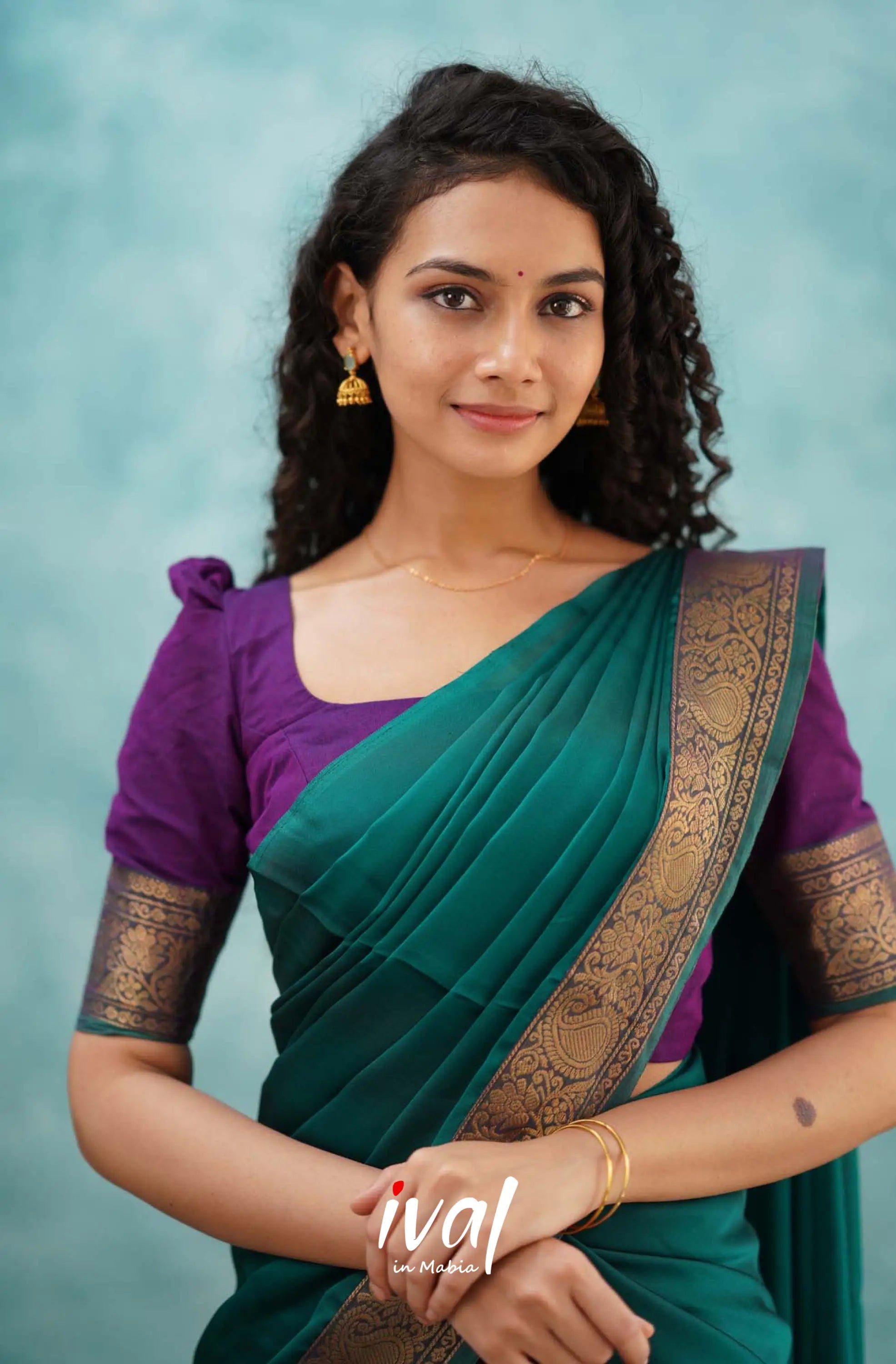 Padmaja - Purple And Teal Green Cotton Halfsaree Half Sarees