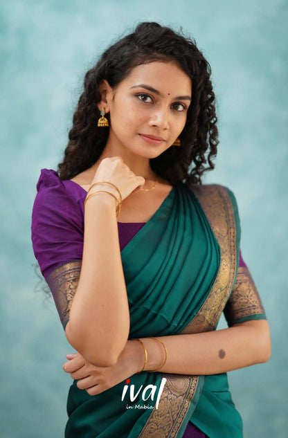 Padmaja - Purple And Teal Green Cotton Halfsaree Half Sarees